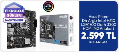 Asus Prıme D4 Argb Intel H610 LGA1700 Ddr4 3200 HDMI M2 Anakart