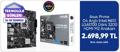 Asus Prıme D4 Argb Intel H610 LGA1700 Ddr4 3200 HDMI M2 Anakart