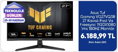 Asus Tuf Gamıng VG27VQ3B 27 Kavıslı Fast Va Freesync 1920X1080 1ms 180HZ Monitör