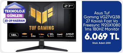 Asus Tuf Gamıng VG27VQ3B 27 Kavıslı Fast Va Freesync 1920X1080 1ms 180HZ Monitör