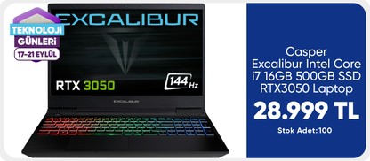 Casper Excalibur Intel Core i7 16GB 500GB SSD RTX3050 Laptop