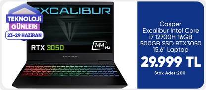 Casper Excalibur Intel Core i7 12700H 16GB 500GB SSD RTX3050 15.6" Laptop