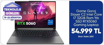 Game Garaj Slayer C2 Intel Core I7 32GB Ram 1tb SSD RTX5060 Gaming Laptop