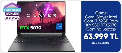 Game Garaj Slayer Intel Core I7 32GB Ram 1tb SSD RTX5070 Gaming Laptop