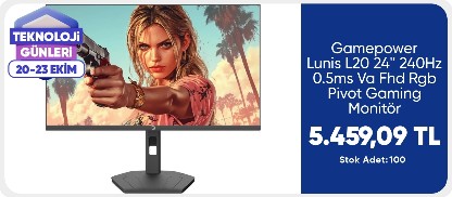 Gamepower Lunis L20 24'' 240Hz 0.5ms Va Fhd Rgb Pivot Gaming Monitör (Sıfır Ölü Piksel Garantili)