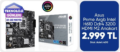 Asus Prıme Argb Intel H610 Ddr4 3200 HDMI M2 Anakart
