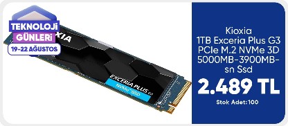 Kioxia 1TB Exceria Plus G3 PCIe M.2 NVMe 3D 5000MB-3900MB-sn Ssd