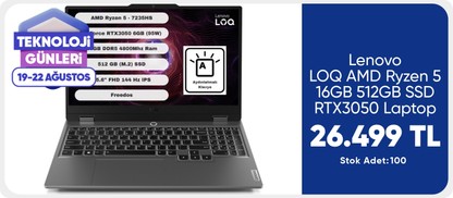 Lenovo LOQ AMD Ryzen 5 16GB 512GB SSD RTX3050 Laptop
