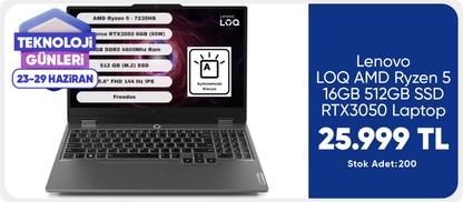 Lenovo LOQ AMD Ryzen 5 16GB 512GB SSD RTX3050 Laptop