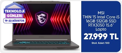 MSI THIN 15 Intel Core i5 16GB 512GB SSD RTX3050 15.6" Laptop