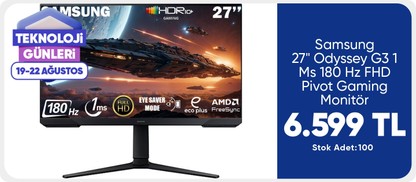 Samsung 27" Odyssey G3 1 Ms 180 Hz FHD Pivot Gaming Monitör