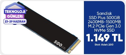 Sandisk SSD Plus 500GB 2400MB-1500MB M.2 PCIe Gen 3.0 NVMe SSD