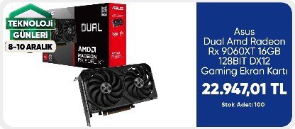 Asus Dual Amd Radeon Rx 9060XT 16GB DUAL-RX9060XT-16G Gddr6 128BIT DX12 Gaming Ekran Kartı