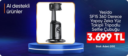 Yesido SF15 360 Derece Yapay Zeka Yüz Takipli Tripodlu Selfie Çubuğu - Siyah