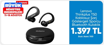 Lenovo Thinkplus T50 Kablosuz Şarj Göstergeli Sporcu Bluetooth Kulaklık