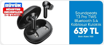 Soundpeats T3 Pro TWS Bluetooth 5.4 Kablosuz Kulaklık - ANC Özellikli (Resmi Distribütör Garantili)