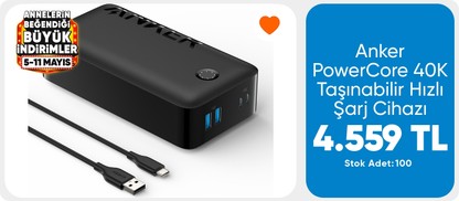 Anker 347 Powerbank 40000mAh - PowerCore 40K Taşınabilir Hızlı Şarj Cihazı - 30W - Siyah - A1377 (Anker Türkiye Garantili)