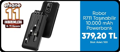Robor R711 Taşınabilir 10.000 mAh Powerbank - Entegre Çoklu Kablo ve LED Gösterge