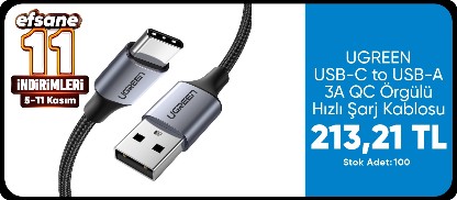 UGREEN USB-C to USB-A Örgülü Hızlı Şarj Kablosu