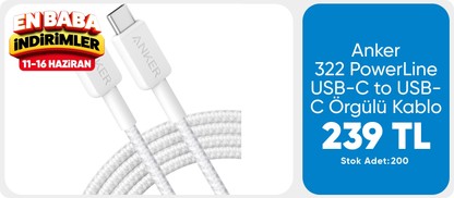 Anker 322 PowerLine USB-C to USB-C Örgülü Kablo 3ft/0.9m 60W - USB-IF - Beyaz - A81F5 (Anker Türkiye Garantili)