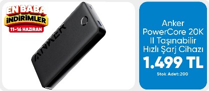 Anker 325 Powerbank 20000mAh - PowerCore 20K II Taşınabilir Hızlı Şarj Cihazı - 15W - Siyah - A1286 (Anker Türkiye Garantili)