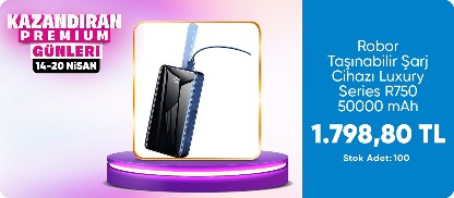 Robor Taşınabilir Şarj Cihazı Luxury Series R750+ 50000 mAh Siyah