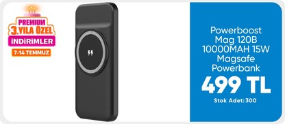 Powerboost Mag 120B 10000MAH 15W Magsafe PD20W HSC22.5W Siyah Kablosuz Taşınabilir Şarj Cihazı P