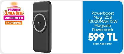Powerboost Mag 120B 10000MAH 15W Magsafe PD20W HSC22.5W Siyah Kablosuz Taşınabilir Şarj Cihazı P