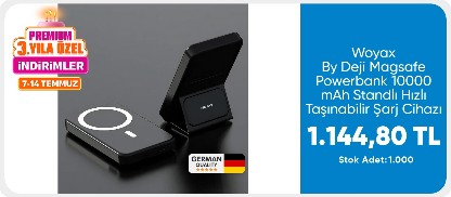 Woyax By Deji Magsafe 2307 10000mah Standlı Hızlı Taşınabilir Batarya iPhone 12 13 14 15 16 Android - SİYAH