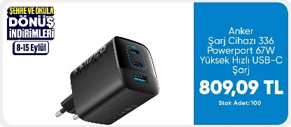 Anker Şarj Cihazı 336 Powerport 67W Yüksek Hızlı USB-C Şarj