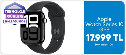 Apple Watch Series 10 GPS, 46 mm Simsiyah Alüminyum Kasa ve Siyah Spor Kordon - M/L 18919 TL
