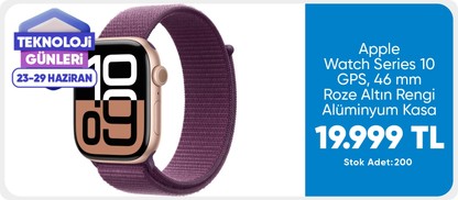 Apple Watch Series 10 GPS, 46 mm Roze Altın Rengi Alüminyum Kasa ve Kırmızı Erik Spor Loop