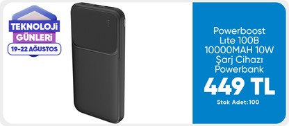 Powerboost Lıte 100B 10000MAH 10W Type-C In/out Siyah Taşınabilir Şarj Cihazı Powerbank