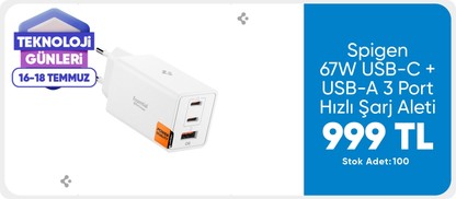 Spigen 67W USB-C + USB-A 3 Port Hızlı Şarj Aleti Samsung PPS 2.0 Isı Düşüren GaN Pro Destekli Akım Korumalı Güç Adaptörü iPhone & Android & iPad & MacBook Type-C White - ACH08710