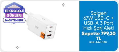 Spigen 67W USB-C + USB-A 3 Port Hızlı Şarj Aleti Samsung PPS 2.0 Isı Düşüren GaN Pro Destekli Akım Korumalı Güç Adaptörü iPhone & Android & iPad & MacBook Type-C White - ACH08710