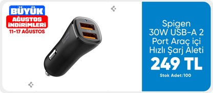 Spigen 30W USB-A 2 Port Araç içi Hızlı Şarj Aleti 18W + 12W Akım Korumalı Güç Adaptörü iPhone \u0026 Android \u0026 iPad Type-C PD EV302 - ACP08700