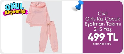 Civil Girls Kız Çocuk Eşofman Takımı 2-5 Yaş Pudra