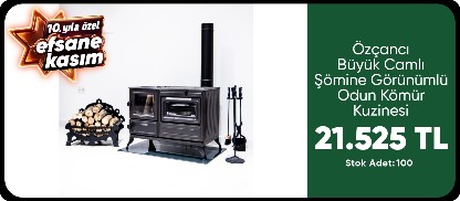 Özçancı Büyük Camlı Şömine Görünümlü Odun Kömür Kuzinesi