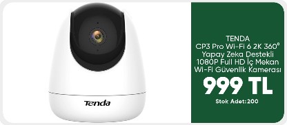Tenda CP3 Pro Wi-Fi 6 2K 360° Yapay Zeka Destekli 1080P Full HD İç Mekan Wi-Fi Güvenlik Kamerası