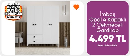 İmbaş Opal 4 Kapaklı 2 Çekmeceli Gardırop 
