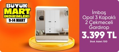 İmbaş Opal 3 Kapaklı 2 Çekmeceli Gardırop 