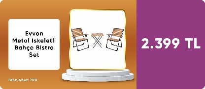 Evvon Metal Iskeletli Bahçe Bistro Set 2.399 TL