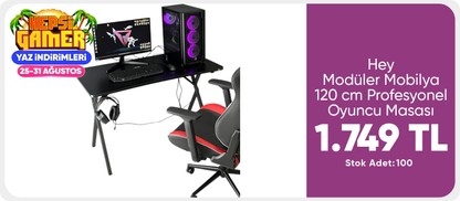 Hey Modüler Mobilya Siyah 120 cm Profesyonel Oyuncu Masası 