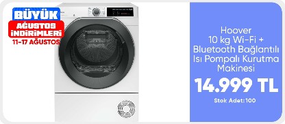 Hoover NDEH 10A2TSBE-17 10 kg Wi-Fi + Bluetooth Bağlantılı Isı Pompalı Kurutma Makinesi