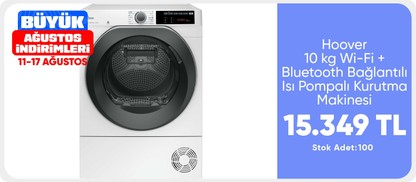 Hoover NDEH 10A2TSBE-17 10 kg Wi-Fi + Bluetooth Bağlantılı Isı Pompalı Kurutma Makinesi