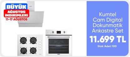 Kumtel Beyaz Cam Digital / Dokunmatik Ankastre Set - 8 Programlı (KO-40 TAHDF Ocak B66-Sf2 Ddt Fırın DA6-835 Davlumbaz)