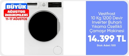 VF CM 10T12 INV Vestfrost 10 Kg 1200 Devir Inverter Buharlı Yıkama Özellikli Çamaşır Makinesi