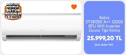 Kaira DTXR35E A++ 12000 BTU Wifi Inverter Duvar Tipi Klima (Montaj Dahil)