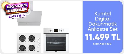 Kumtel Beyaz Cam Digital / Dokunmatik Ankastre Set - 8 Programlı (KO-40 TAHDF Ocak B66-Sf2 Ddt Fırın DA6-835 Davlumbaz)