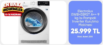 Electrolux EW8H359ST A++ 9 kg Isı Pompalı Inverter Kurutma Makinesi"